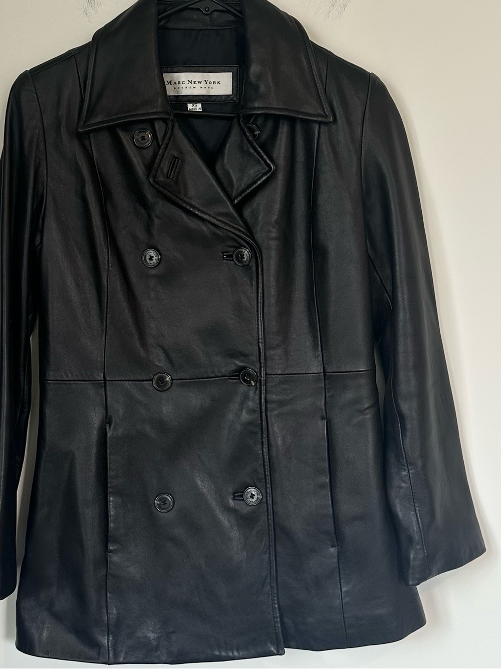 Vintage Marc New York Andrew Marc Black Leather Double-Breasted Coat - Size: XS - Picture 5 of 9